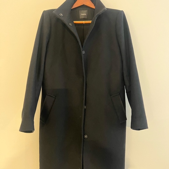 Theory Elegant Black Wool Blend stand collar Coat size Large - Picture 3 of 7
